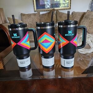 Stanley Black Tumbler with Colorful Geometric Patterns